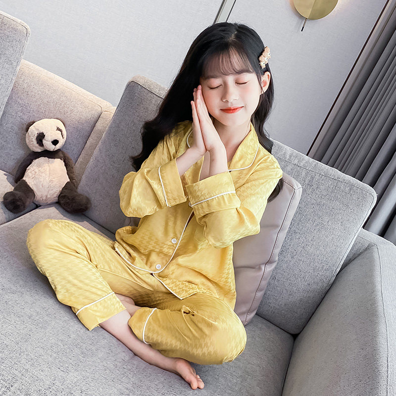 女童春夏冰丝睡衣新款儿童薄款家居服女孩休闲套装中大童空调服潮