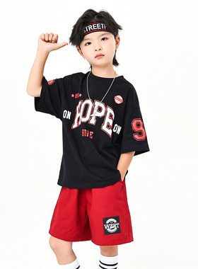 男女童街舞演出服夏装六一儿童节表演服男孩嘻哈潮服女孩爵士舞服