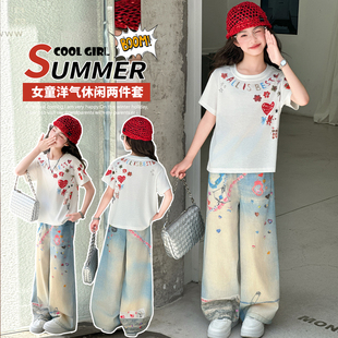 女童短袖套装夏季韩版女孩T恤牛仔裤两件套中大童休闲童装夏衣服