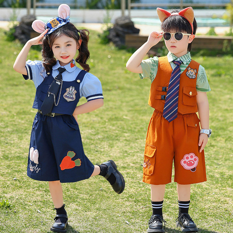 男童套装疯狂动物城尼克狐狸演出服夏季女童兔子警官儿童cos服装