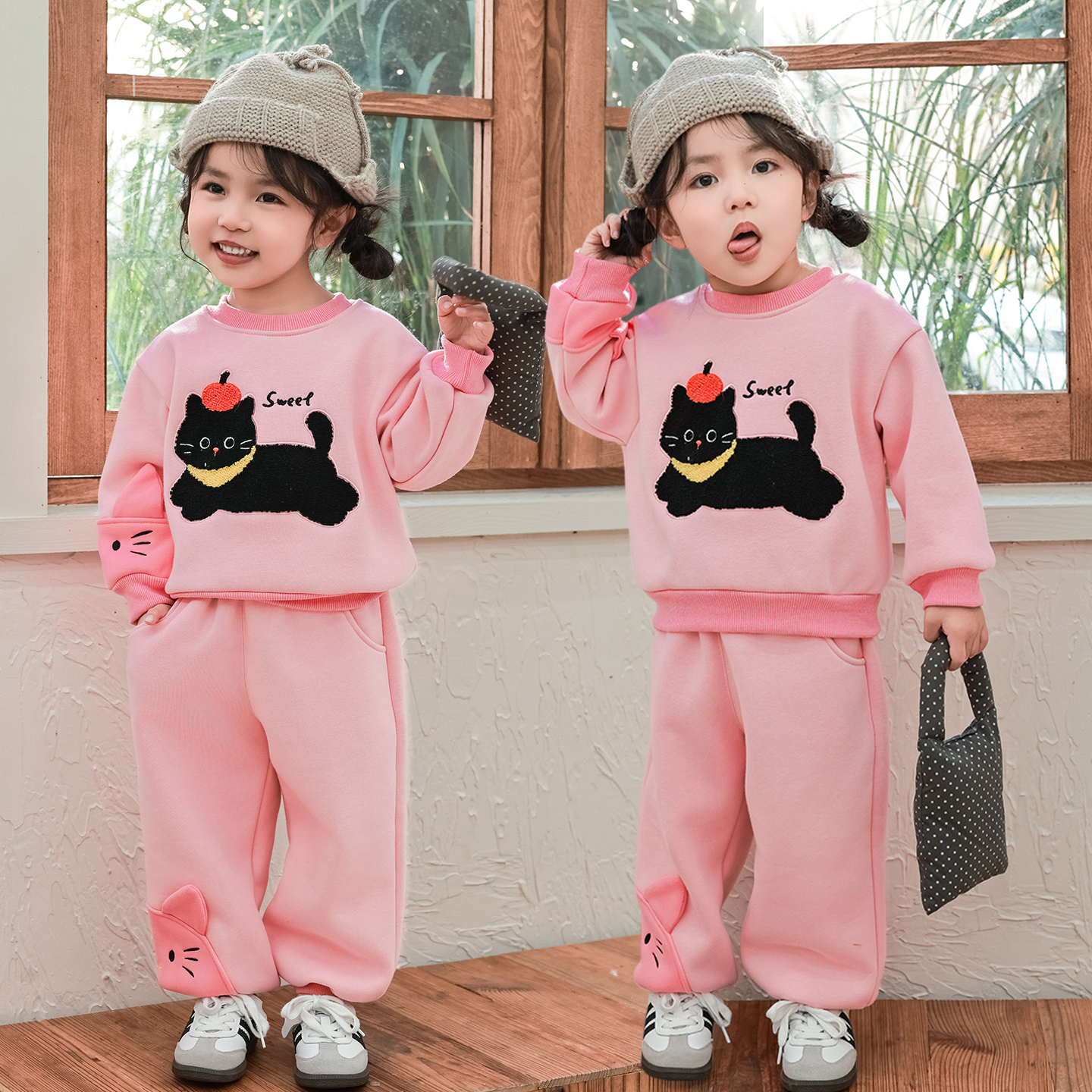 女童连帽运动套装冬季新款女孩外套卫裤两件套韩版休闲童装衣服