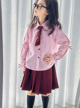 女童园服校服学院风演出服春秋儿童jk衬衫亮丝马甲衬衫裙子三件套