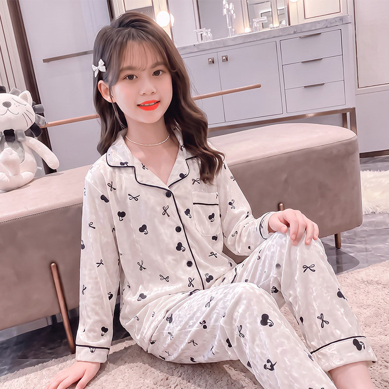 女童金丝绒睡衣套装春秋新款女孩开衫家居服两件套中大儿童秋装潮