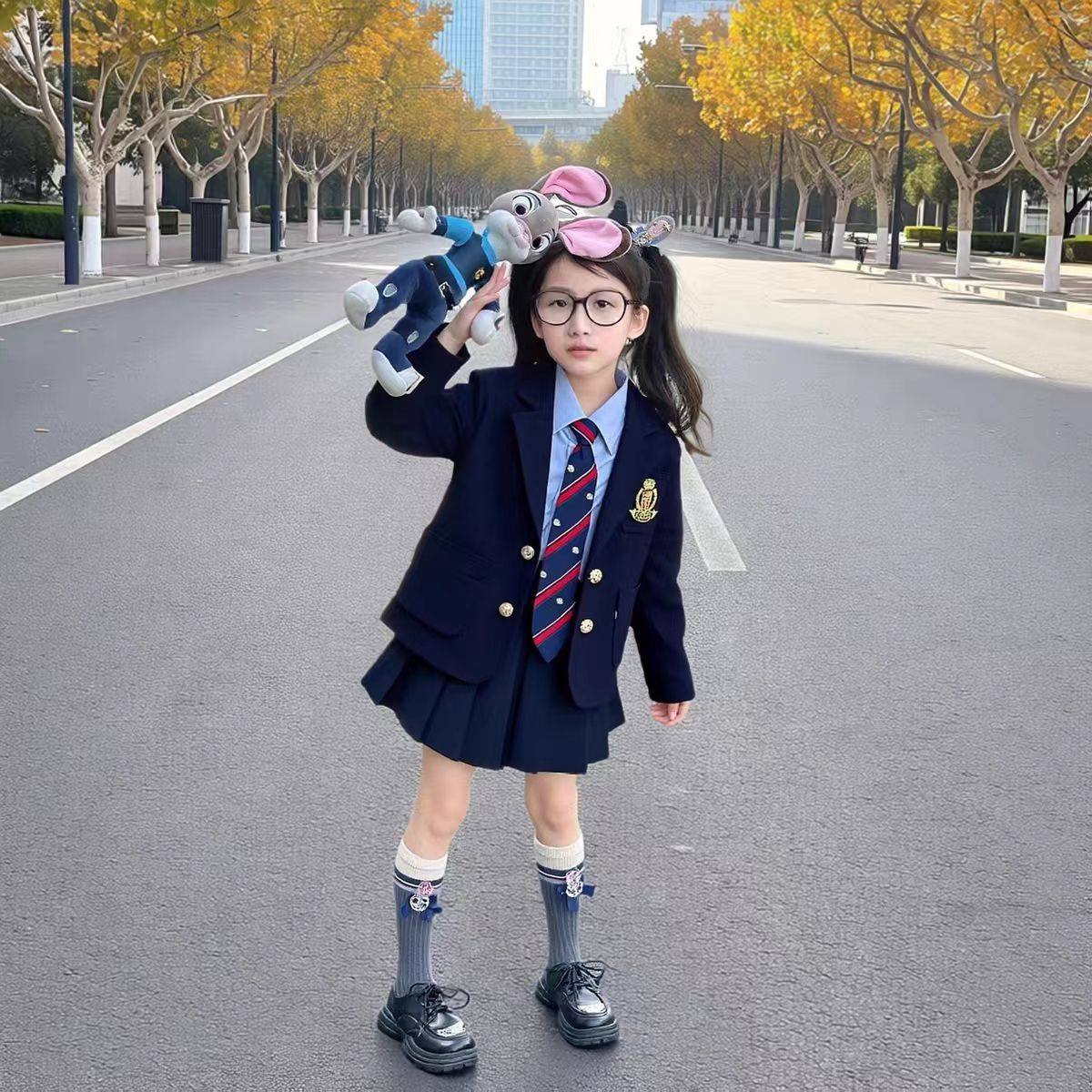 女童园服校服学院风演出服春秋儿童西装外套jk衬衫裙子三件套班服