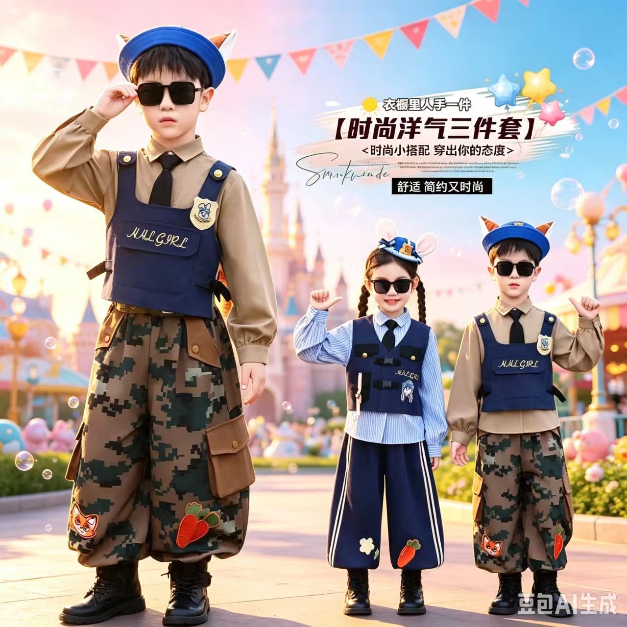 男女童套装疯狂动物城尼克狐狸演出服秋季兔子警官儿童cos服装