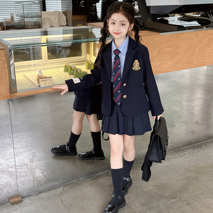 女童园服校服学院风演出服春秋儿童西装外套jk衬衫裙子三件套班服
