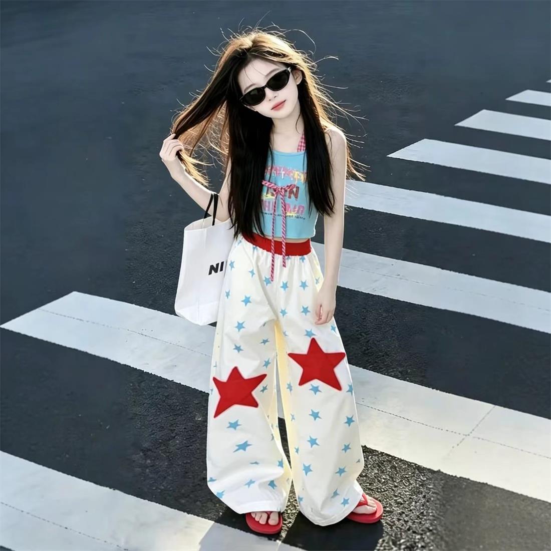 女童背心套装夏季新款儿童上衣阔腿裤两件套中大童女孩休闲夏装潮