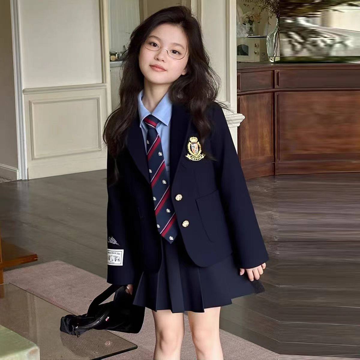 女童园服校服学院风演出服春秋儿童西装外套jk衬衫裙子三件套班服