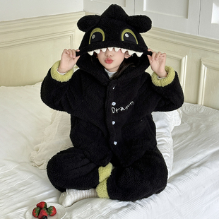 女童睡衣冬季新款儿童加厚家居服女孩法兰绒保暖套装可外穿童装潮