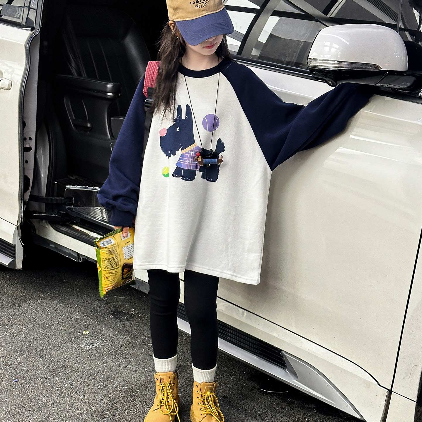 女童卫衣小狗卫衣裙冬季新款女孩保暖加绒潮韩版休闲运动童装衣服