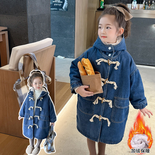 女童冬季棉服2024新款女孩加绒加厚派克服儿童牛仔外套童装棉袄潮