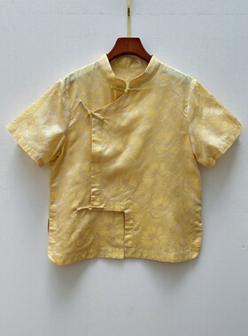 黄色芍药蝴蝶透气不透肉 夏日空调衣  一百桑蚕丝织金黄蝴蝶罗