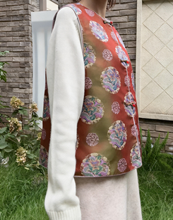 张和才团龙马甲100桑蚕丝 宋锦新中式国风马甲 炫光转色上衣无袖