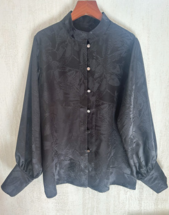 提花缎 热带雨林花纹 真丝衬衣 衬衣 100%桑蚕丝提花缎