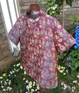 一百桑蚕丝 带钢印 张和才缠枝葫芦短袖 张和才古蜀锦串枝葫芦正品