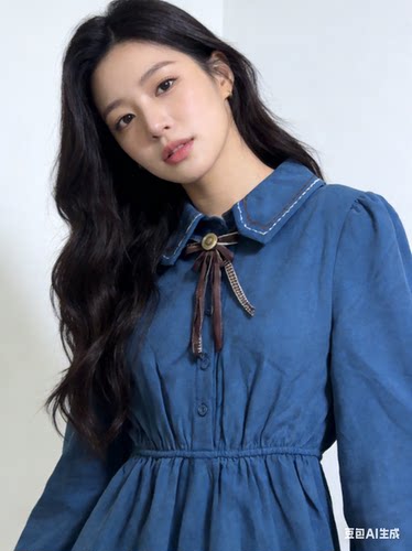 韩国东大门chic2026春新款翻领泡泡袖设计感法式灯芯绒衬衫连衣裙