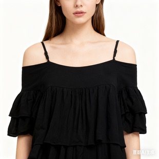 超仙女气质棉麻亚麻宽松一字领漏肩吊带娃娃衫 旅游度假韩国上衣夏