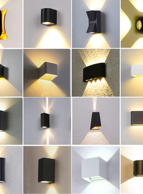 LED户外防水壁灯简约现代方形别墅外墙庭院过道室内双头上下壁灯