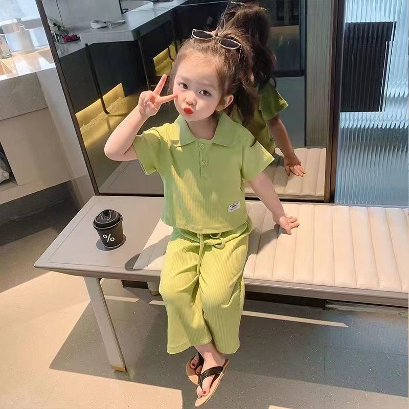女童套装夏季2025新款女宝宝洋气薄款两件套儿童短袖七分裤子夏装