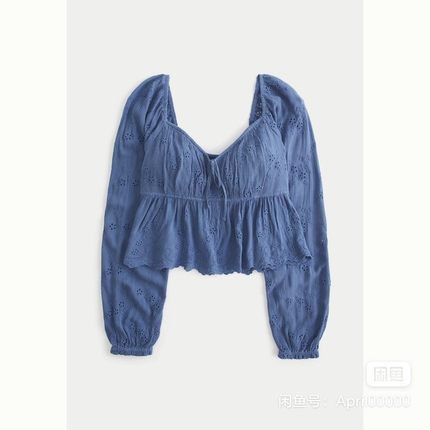 Hollister春夏新款心形领口宽松长袖衫蓝白两色可选不支持退换货