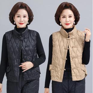 羽绒马甲秋冬新款 中年妈妈立领轻薄白鸭绒复古坎肩宽松女盘扣背心