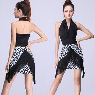 成人下装 服流苏高腰半身裙不规则拉丁舞拉丁舞百搭女豹纹包臀拼接