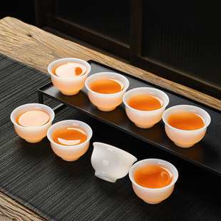 高端冰种璞玉茶杯家用客厅办公室会客喝茶杯子白瓷2只6只装小客杯