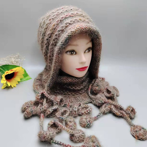 马海毛雪儿手织帽子围巾套装