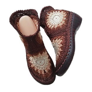 上新款 雪儿手工编织波斯米娅民族风坡跟水晶底花朵短靴材料包 包邮