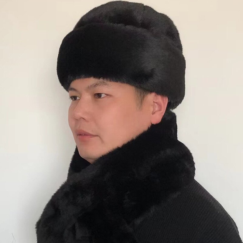 帽子男冬天中老年人爸爸帽老人中年棉帽秋冬保暖护耳仿貂毛王爷帽