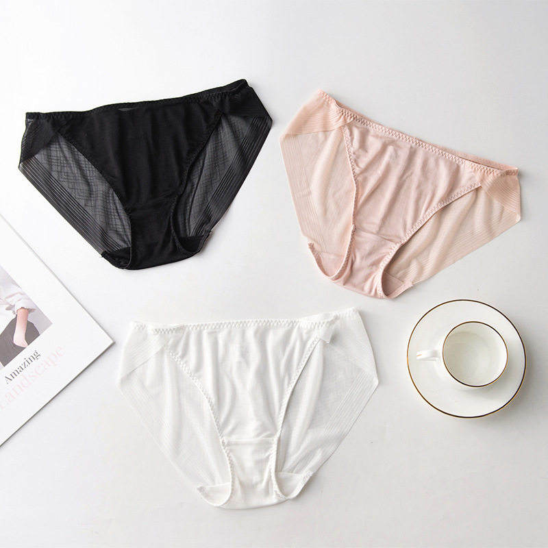 桑蚕丝性感薄款三角裤夏透气蕾丝边真丝内裤女士裤衩