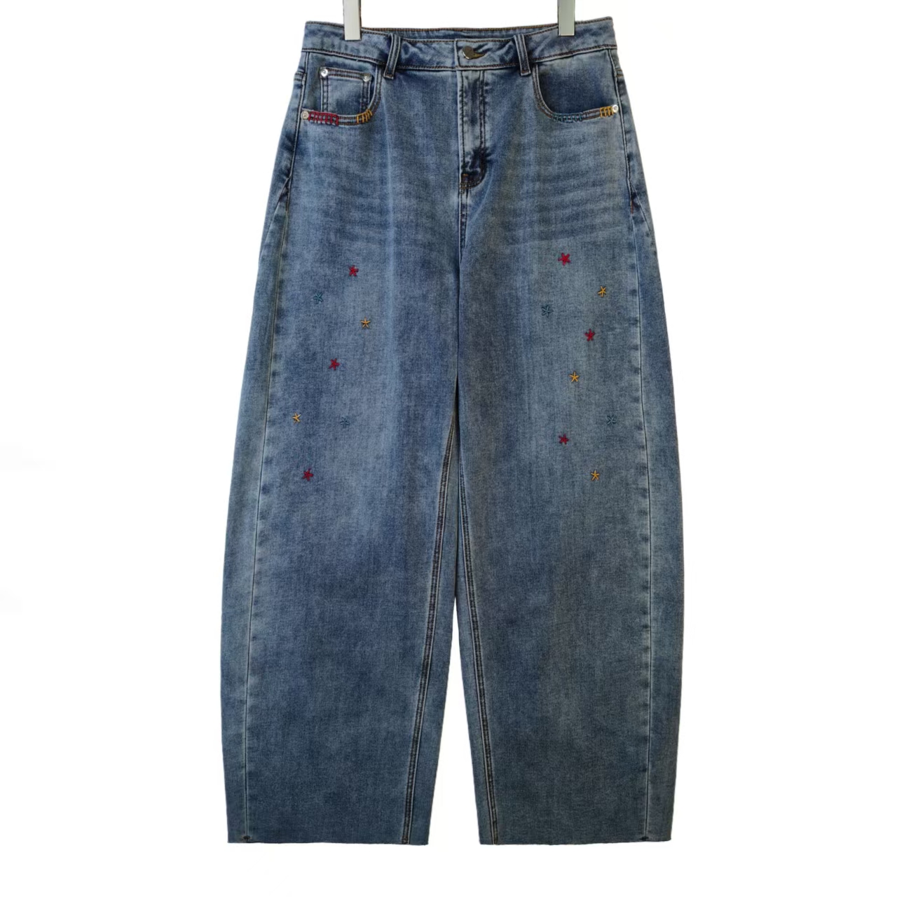 DK402 新款星星刺绣高弹薄绒女士牛仔裤长裤 【15】