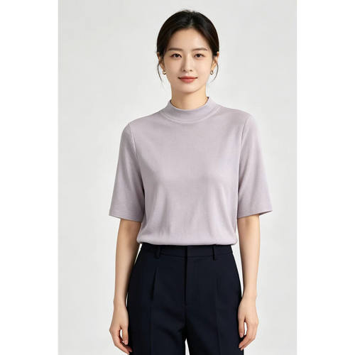 ZJ1378  新款时尚休闲百搭莱赛尔羊毛混纺女士短袖上衣