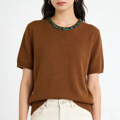 XXWM1901 新款时尚简约气质羊绒短袖上衣