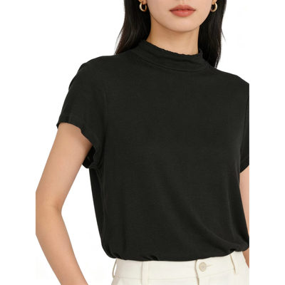 MXM323 新款时尚极简半高领后中线羊毛混纺女士短袖