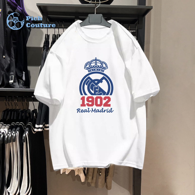 皇家马德里25-26赛季皇马短袖训练服男1902队徽宽松大码T恤足球服