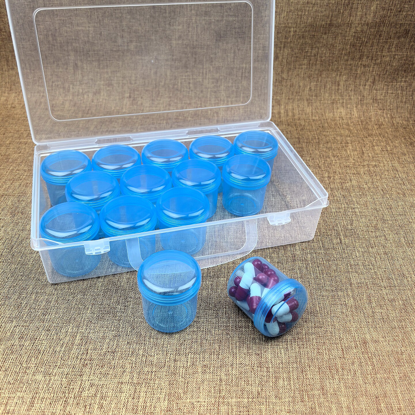 透明小样分装瓶药膏盒圆形塑料14格药盒40ML药盒粉末瓶子有外盒