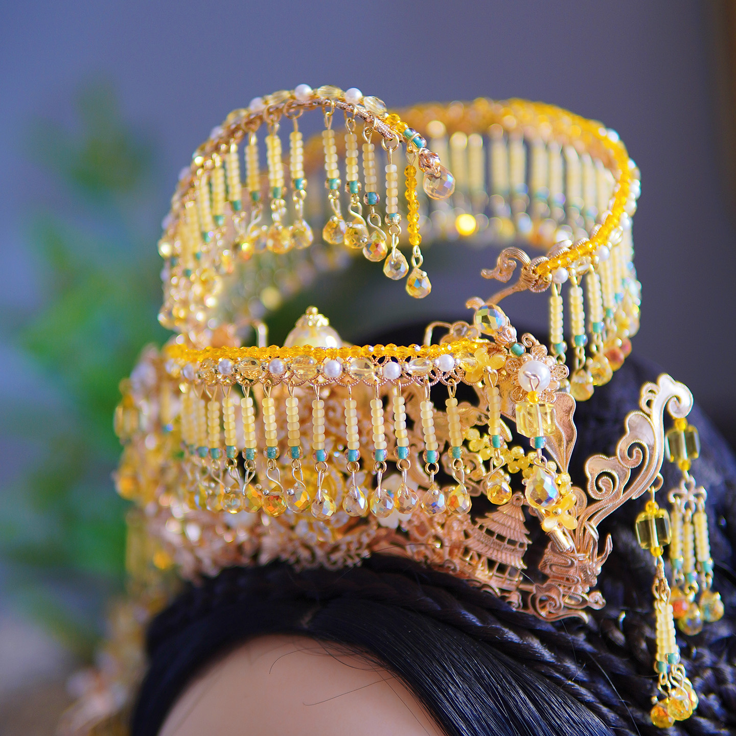 芳菲雪手工原创黄色锆石发冠