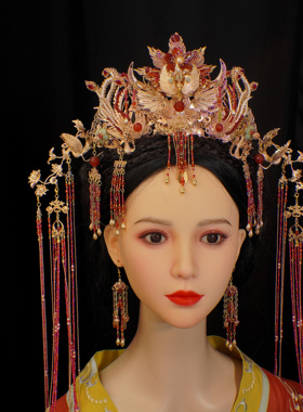 芳菲雪手工汉服国风长流苏婚嫁凤冠长流苏凤钗中式婚礼发饰套装