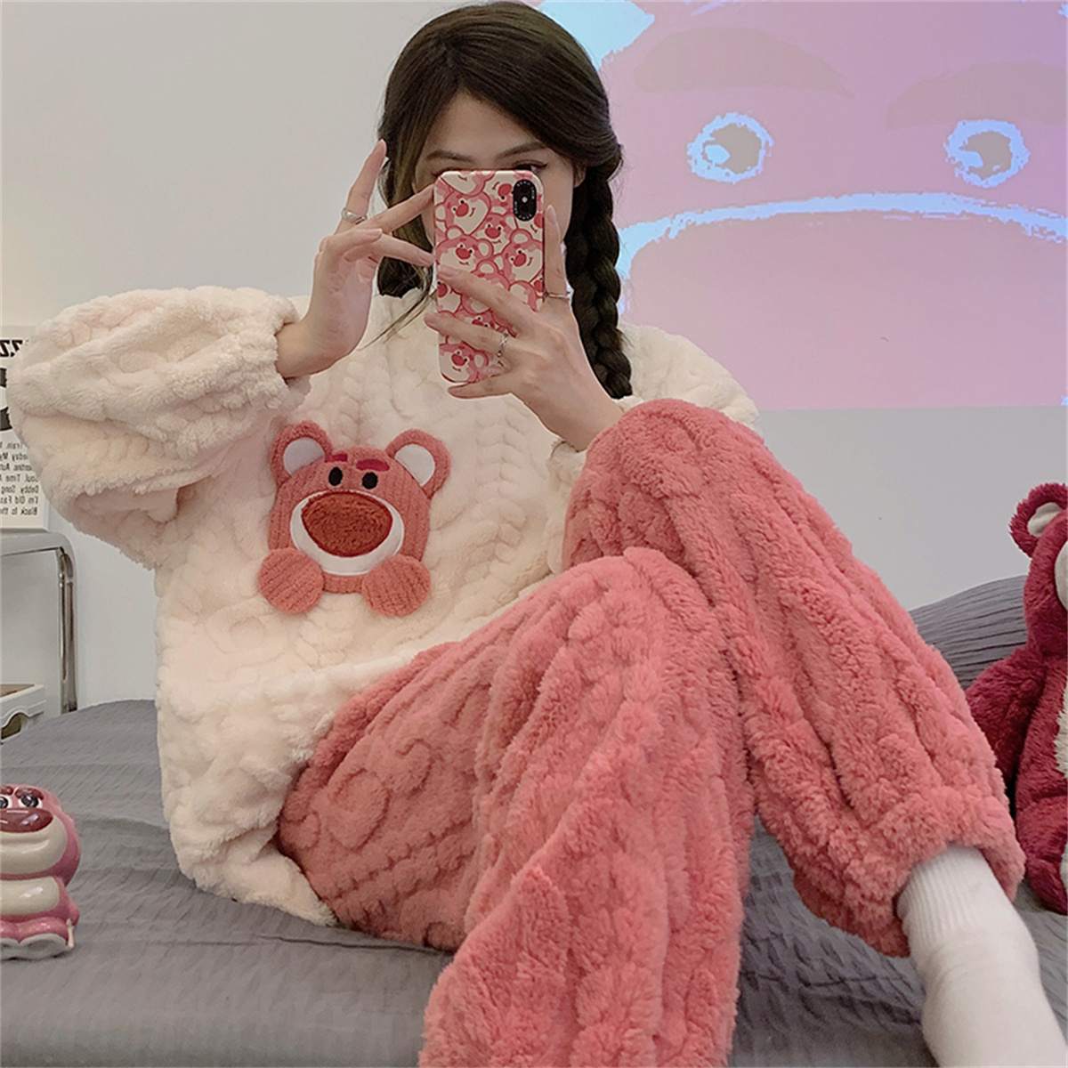 珊瑚绒睡衣冬季女加绒加厚两件套