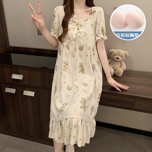 夏季 少女可爱卡通可外穿家居服 带胸垫睡裙2025年新款 云朵棉中长款