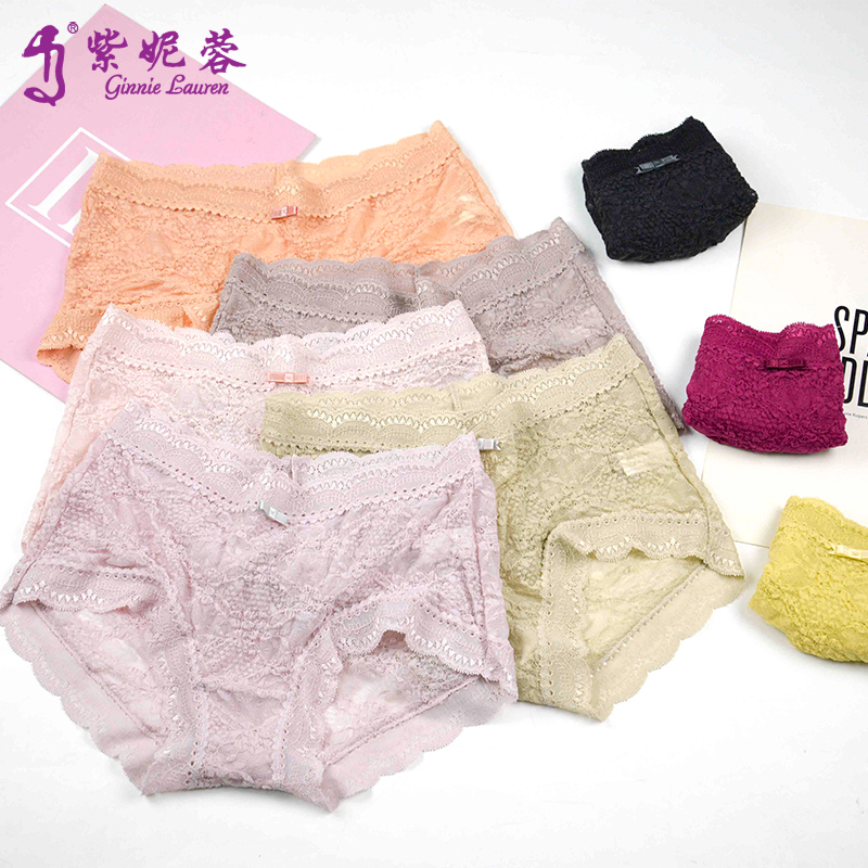 高弹法式泡泡蕾丝女士透气内裤