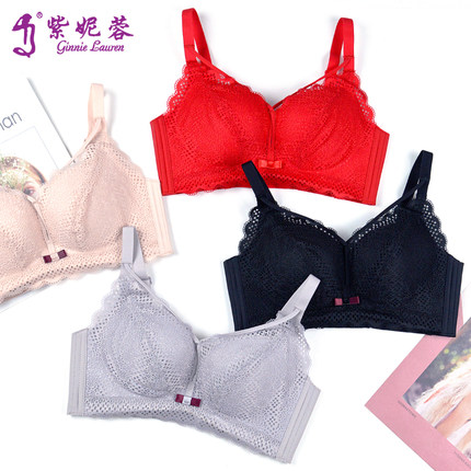 紫妮蓉性感蕾丝无痕内衣女小胸聚拢无钢圈文胸美背平胸少女中厚杯