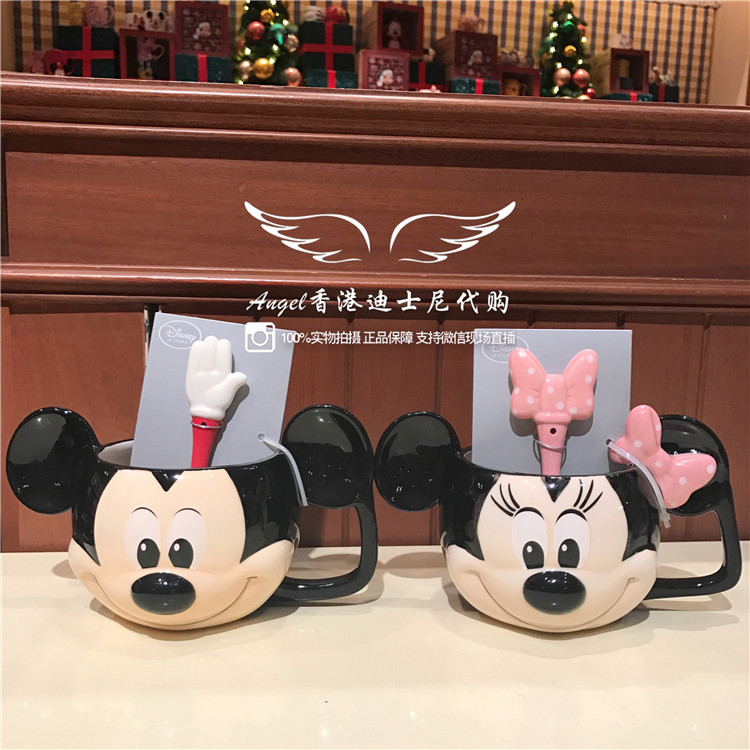 香港迪士尼 米奇米妮5d卡通头像陶瓷杯 加陶瓷勺可爱情侣水杯