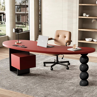 新款实木办公电脑桌轻奢高端现代简约腰果弧形老板工作台书桌异形