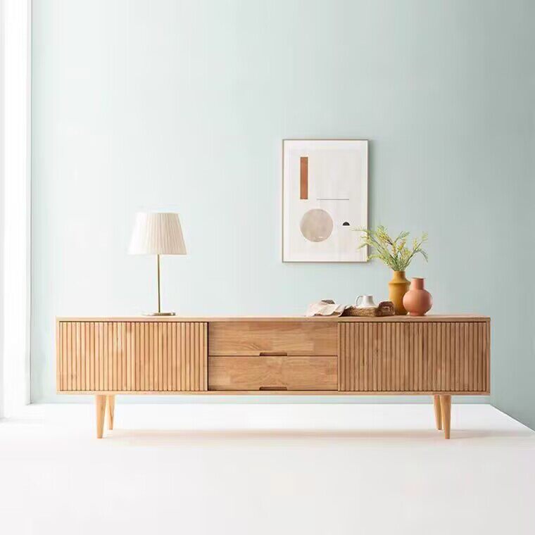 全实木电视柜北欧简约电视机柜小户型客厅家用橡胶木原木地柜复古