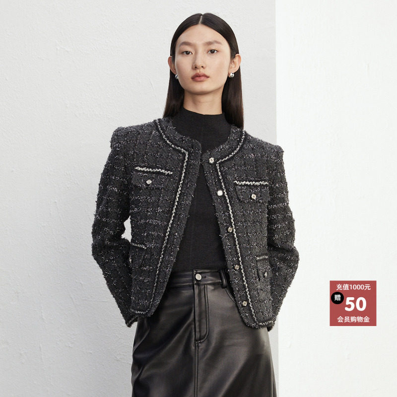 恩瑞妮专柜同款2025冬季新款百搭显瘦气质淑女小香风外套女上衣,女装/女士精品,短外套,淘宝优惠券,粉丝福利购,淘宝优惠卷