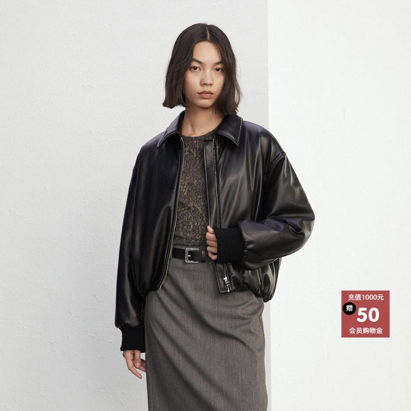 恩瑞妮商场同款2025冬季新款百搭显瘦气质淑女防皮衣外套女,女装/女士精品,皮衣,淘宝优惠券,粉丝福利购,淘宝优惠卷