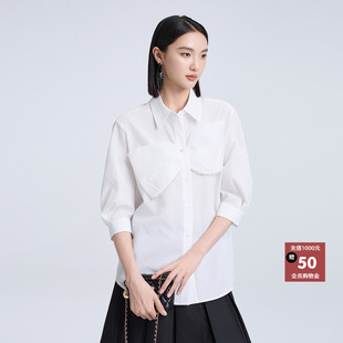 恩瑞妮专柜同款2025秋季新款时尚白色百搭显瘦中袖衬衫女上衣