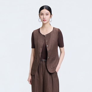 新款 恩瑞妮极简风无袖 背心2026年夏季 显瘦纽扣开衫 马甲女百搭修身